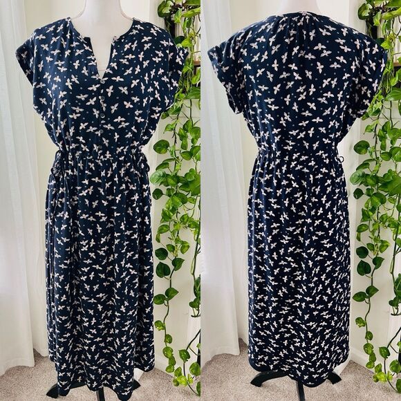 Loft Navy Blue & White Bumble Bee Soft Flowy Long Maxi Dress - Size Small - Picture 1 of 11